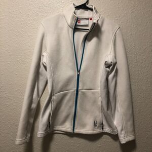 spyder jacket large core white women's sweater knit full zip fitted blue g1